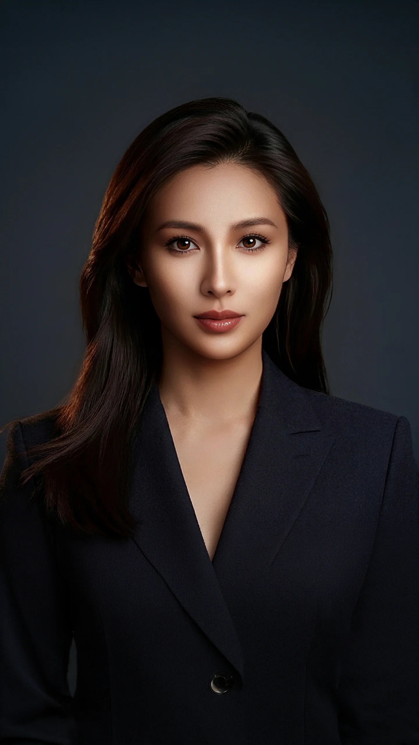 Professional woman in dark blazer with sleek hair and confident expression.